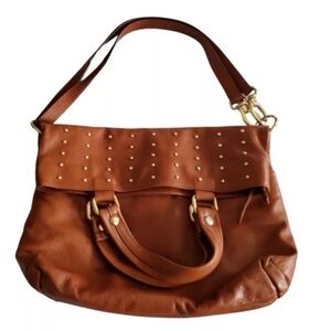 Pulicati Italian Artisian Leather Bag Foldover Satchel Brown Studded Purse